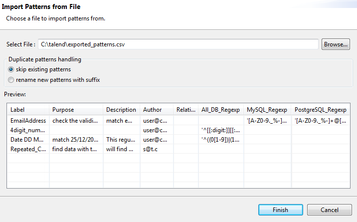 Vue d'ensemble de l'assistant Import Patterns (Importer des modèles).