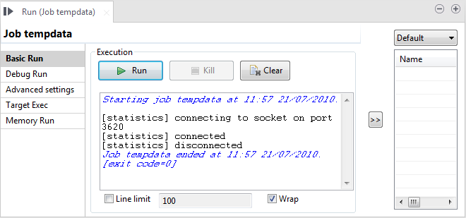 Onglet Basic Run (Exécution simple).