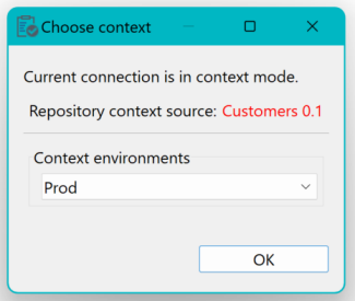 Vue d'ensemble de la boîte de dialogue Choose context (Sélectionner le contexte).