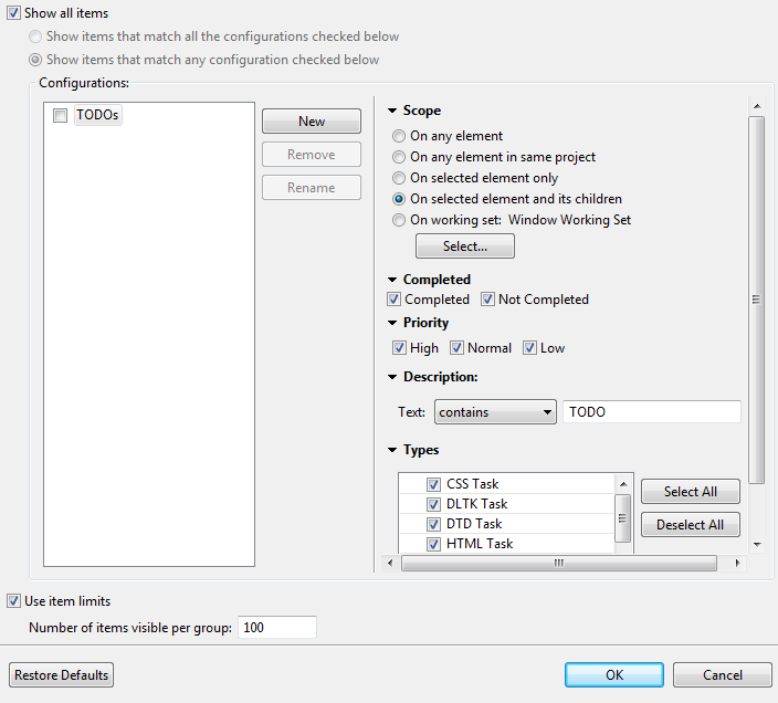 Vue d'ensemble de la boîte de dialogue Configure contents (Configurer le contenu)...