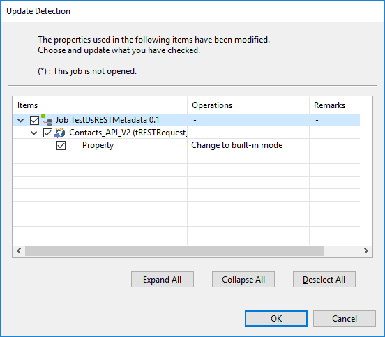 Boîte de dialogue "Update Detection (Détection des mises à jour)".