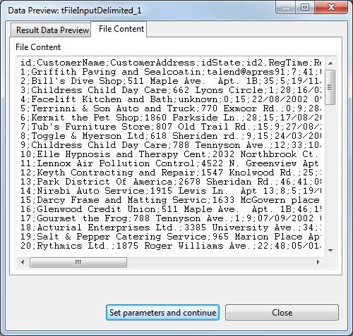 Visualiseur de contenu de fichier dans la boîte de dialogue Data Preview (Aperçu des données).