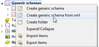 Option Create generic schema from xml (Créer un schéma générique depuis du XML) sélectionnée via un clic-droit.