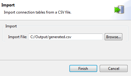 Boîte de dialogue Import connection tables from a CSV file (Importer les connexions d'une table à partir d'un fichier CSV.).