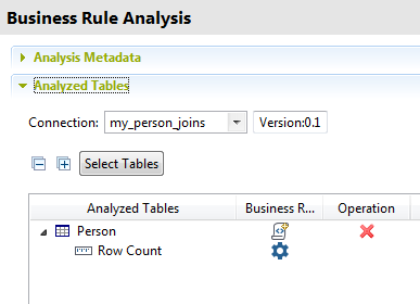 Vue d'ensemble de la section Analyzed Tables (Tables analysées) dans l'onglet Analysis Results (Résultats d'analyse).
