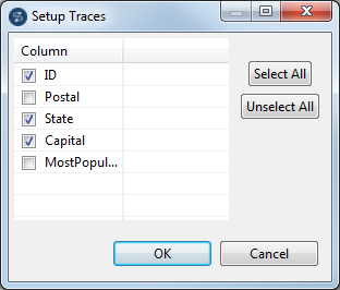 Boîte de dialogue Setup Traces (Configurer le mode Traces).