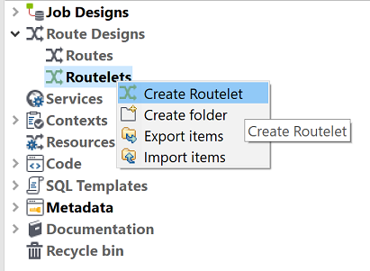 Option "Create Routelet (Créer une Routelet)" du menu contextuel.