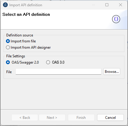 Boîte de dialogue Import API definition (Importer la définition de l'API).