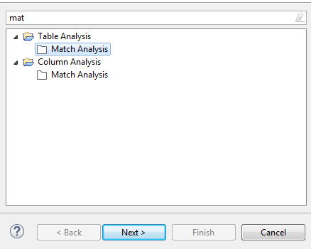 Capture d'écran de l'assistant Create New Analysis (Créer une analyse).