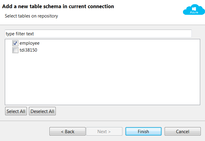 Boîte de dialogue Add a new table schema in current connection (Ajouter un schéma de table dans la connexion actuelle).
