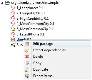 Option Edit package (Modifier un package) sélectionnée via un clic-droit.