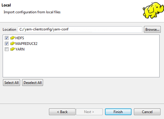 Boîte de dialogue Hadoop Configuration Import Wizard (Assistant d'import des configurations Hadoop).