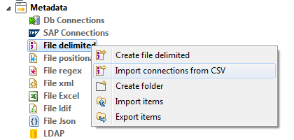 Option Import connections from CSV (Importer les connexions depuis un fichier CSV) sélectionnée via un clic-droit.