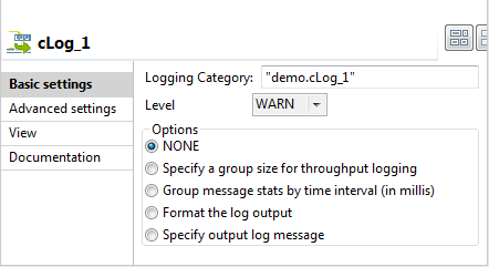 Vue Basic settings (Paramètres simples) du composant cLog.