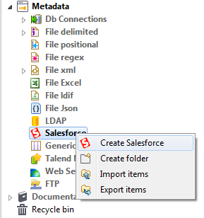 Option Create Salesforce (Créer Salesforce) sélectionnée via un clic-droit.