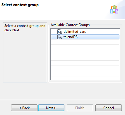 Boîte de dialogue Select context group (Sélectionner le groupe de contextes).