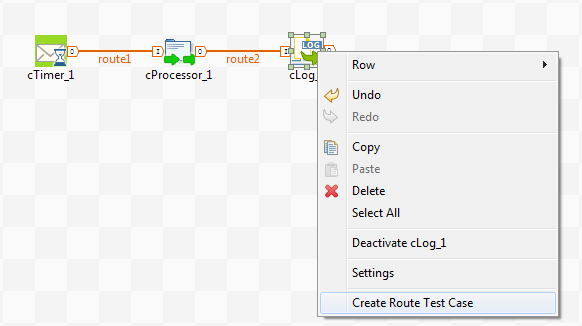 Option Create Route Test Case (Créer un scénario de test de Route) du menu contextuel.