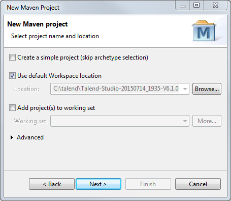 [New Maven Project] (新しいMavenプロジェクト)ウィザード。
