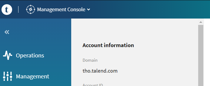 Talend Management Consoleでのアカウント情報。