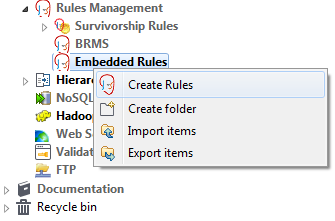 [Create Rules] (ルールを作成)オプションが右クリックで選択されている状態。