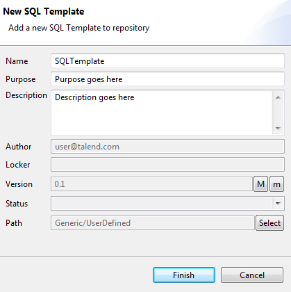 [New SQL Template] (新しいSQLテンプレート)ウィザード。
