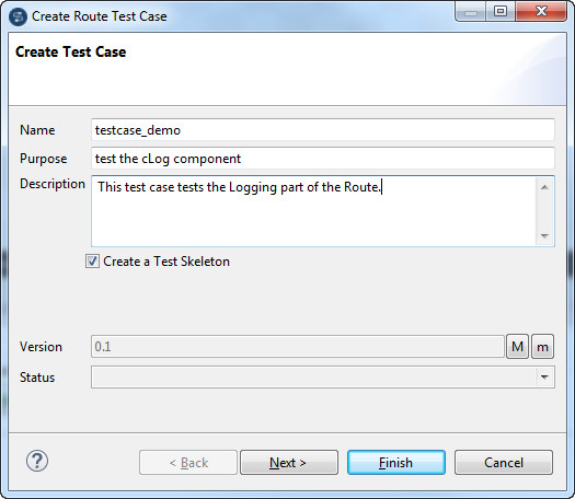 [Create Route Test Case] (ルートテストケースを作成)ダイアログボックス。