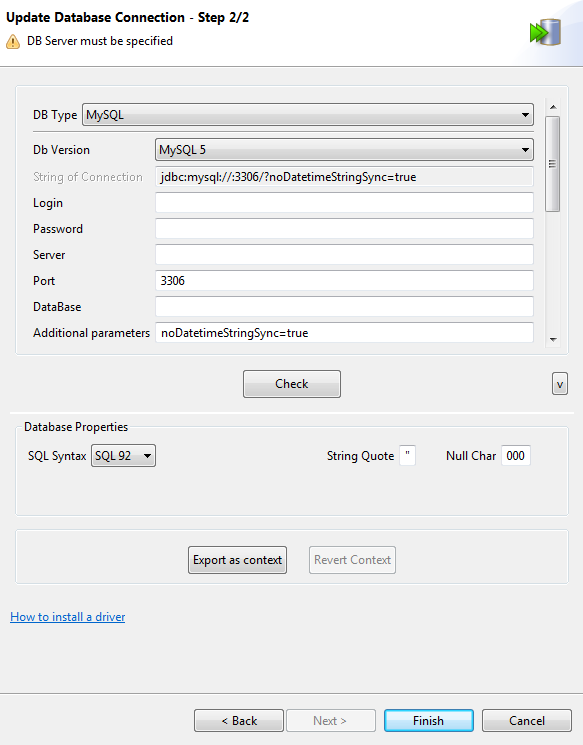 [Update Database Connection - Step 2/2] (データベース接続をアップデート - 2/2)ダイアログボックス。