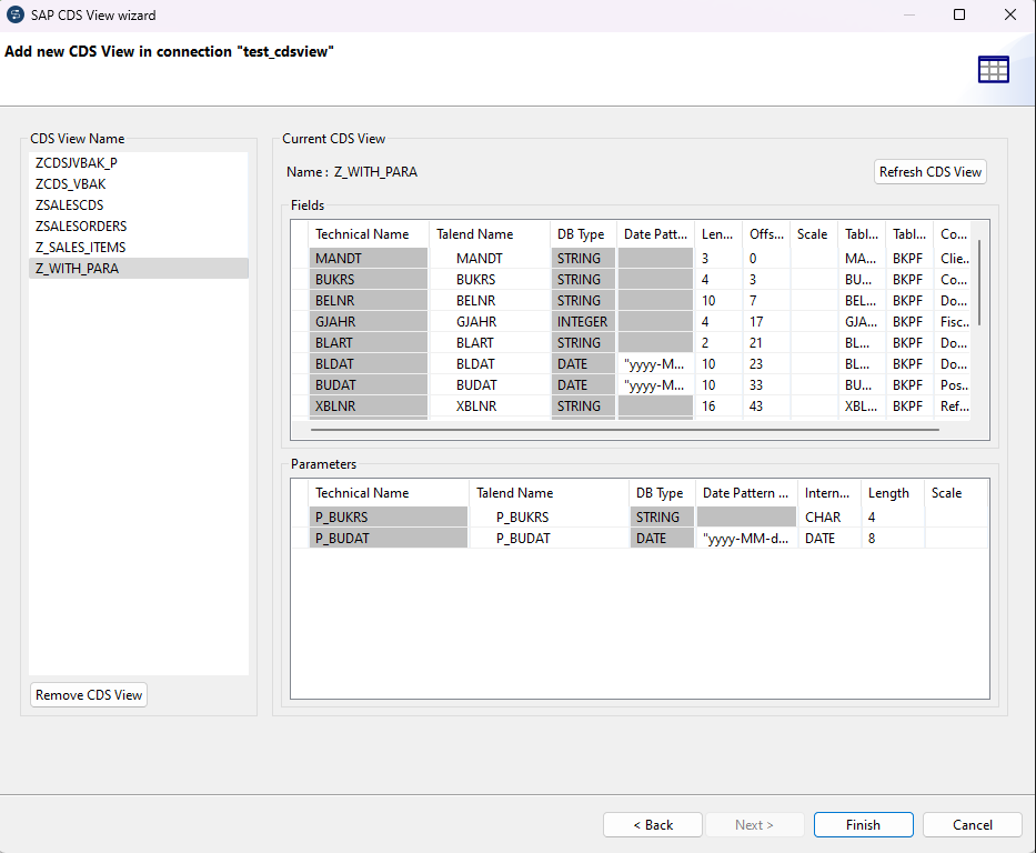 [SAP CDS View wizard] (SAP CDSビューウィザード)ダイアログボックス。