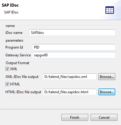 SAP IDocダイアログボックス。