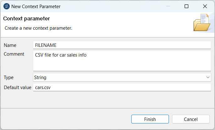 [New Context Parameter] (新しいコンテキストパラメーター)ダイアログボックス。