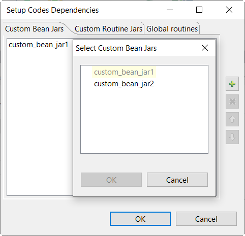 [Setup Codes Dependencies] (コード依存項目を設定)ダイアログボックス。