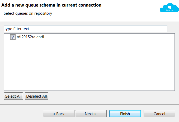 [Add a new queue schema in current connection] (現在の接続に新しいキュースキーマを追加)ダイアログボックス。
