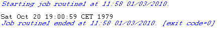 結果は、[Run] (実行)ビューでSat Oct 20 19:00:59 CET 1979となります。