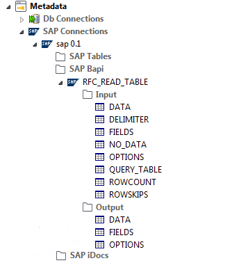 [SAP Connections] (SAP接続)メタデータ。