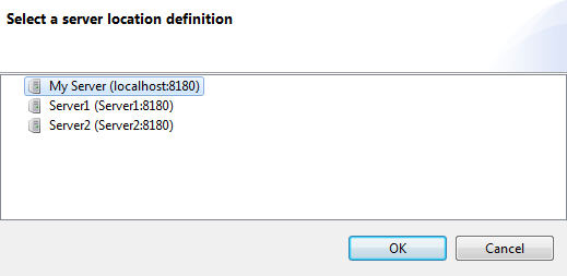 [Select a server location definition] (サーバーロケーションの定義を選択)ダイアログボックス。
