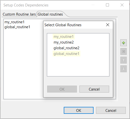 [Setup Codes Dependencies] (コード依存項目を設定)ダイアログボックス。